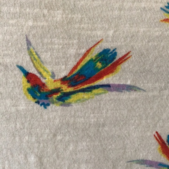 Meadow Rue by Anthropologie White Rainbow Pajaro Bird Print Tee Shirt Small NWOT - Picture 11 of 16